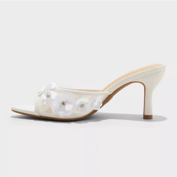 A New Day Women's White Lupita Mesh Rhinestone Peep Toe Mule Heels Size 8 - Picture 1 of 11